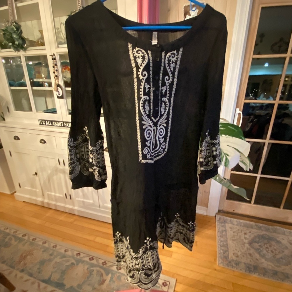 Black Embroidered Dress/Coverup/Tunic #0136